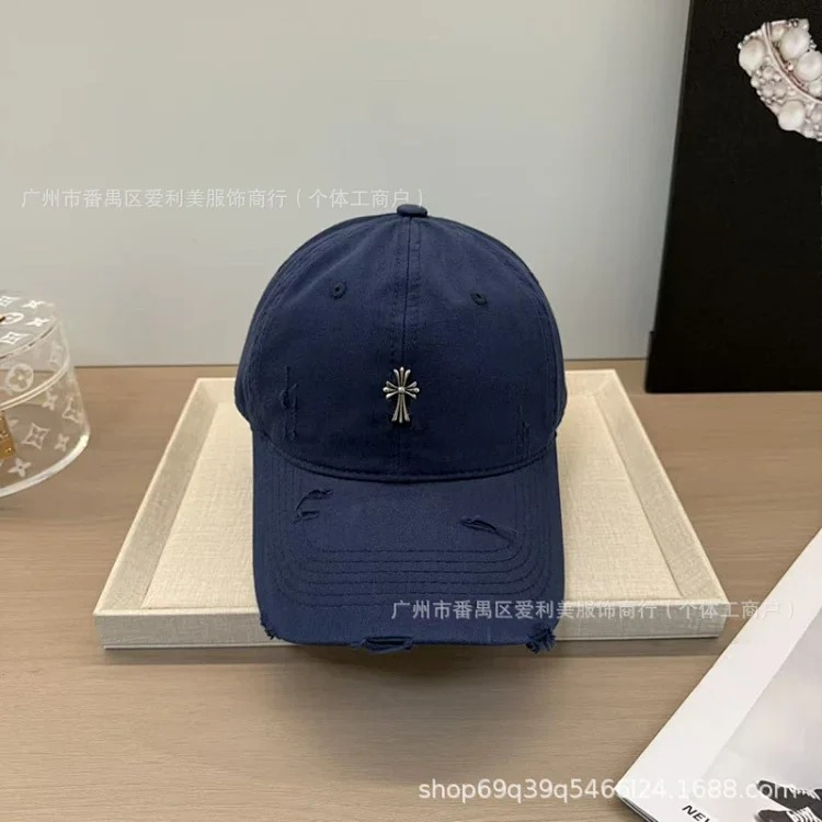 Cross Retro Fashion Baseball Hat Female Trendy Internet Celebrity Slim Destroyed Edge Couple Soft Top Peaked Hat Wholesale