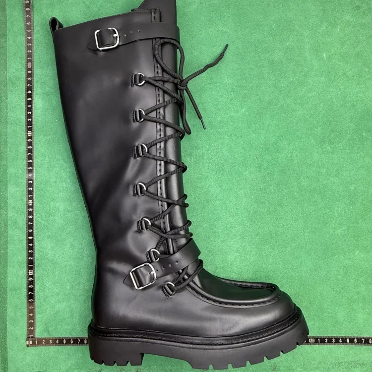 (Customized models ship in 3-7 days) TT 8 calfskin lace-up round-toe high boots