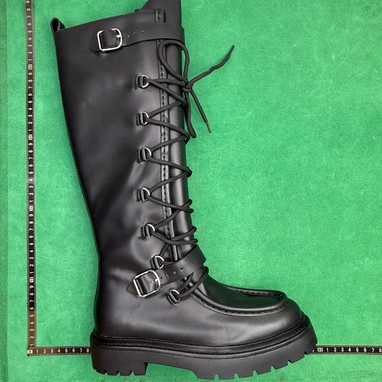 (Customized models ship in 3-7 days) TT 8 calfskin lace-up round-toe high boots image 2
