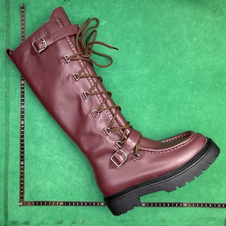 (Customized models ship in 3-7 days) TT 8 calfskin lace-up round-toe high boots image 4