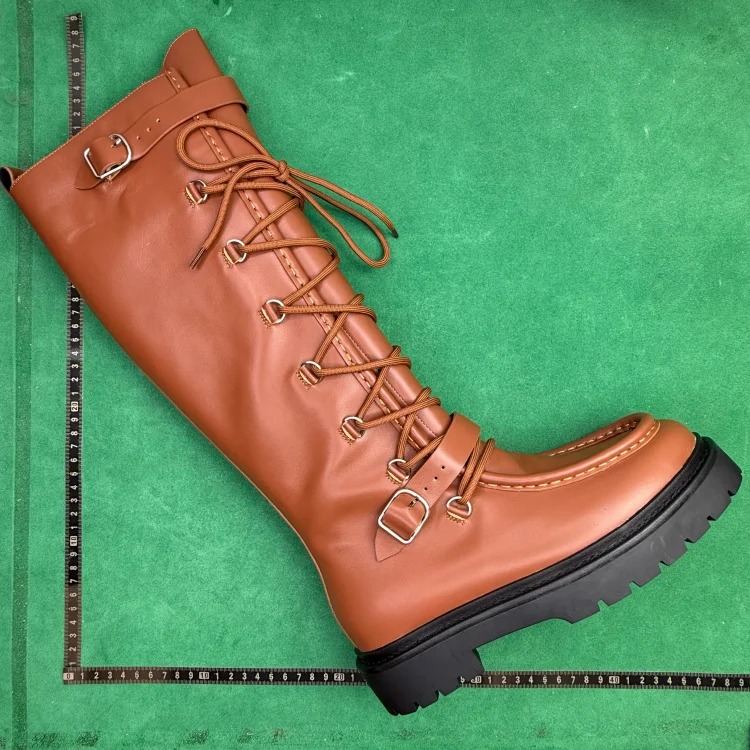 (Customized models ship in 3-7 days) TT 8 calfskin lace-up round-toe high boots image 5