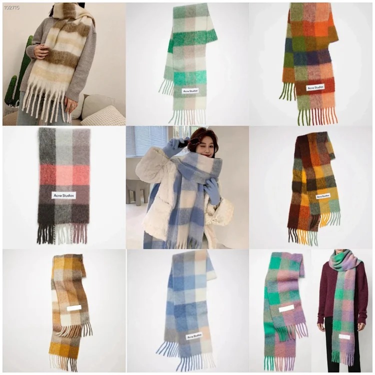 Thickened warm rainbow plaid scarf tassel color block AC shawl