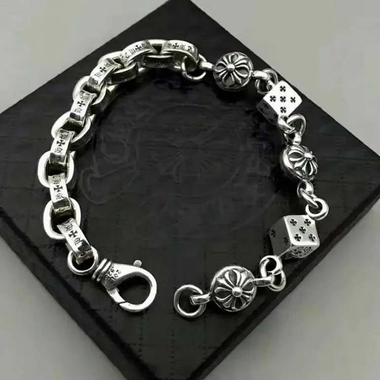 Chrome Hearts Chaoxuan Crow Heart Retro Thick Letter Bracelet Dice Scout Flower Cross Flower Ball Full Flower Diamond Gold Bracelet image 6
