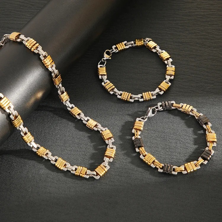New stainless steel men's necklace, personalized and versatile beaded bracelet for women, retro design, non-fading jewelry wholesale