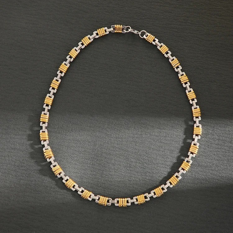 New stainless steel men's necklace, personalized and versatile beaded bracelet for women, retro design, non-fading jewelry wholesale