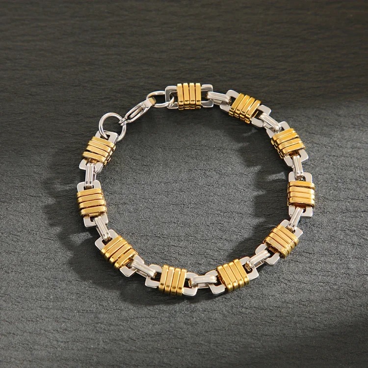 New stainless steel men's necklace, personalized and versatile beaded bracelet for women, retro design, non-fading jewelry wholesale
