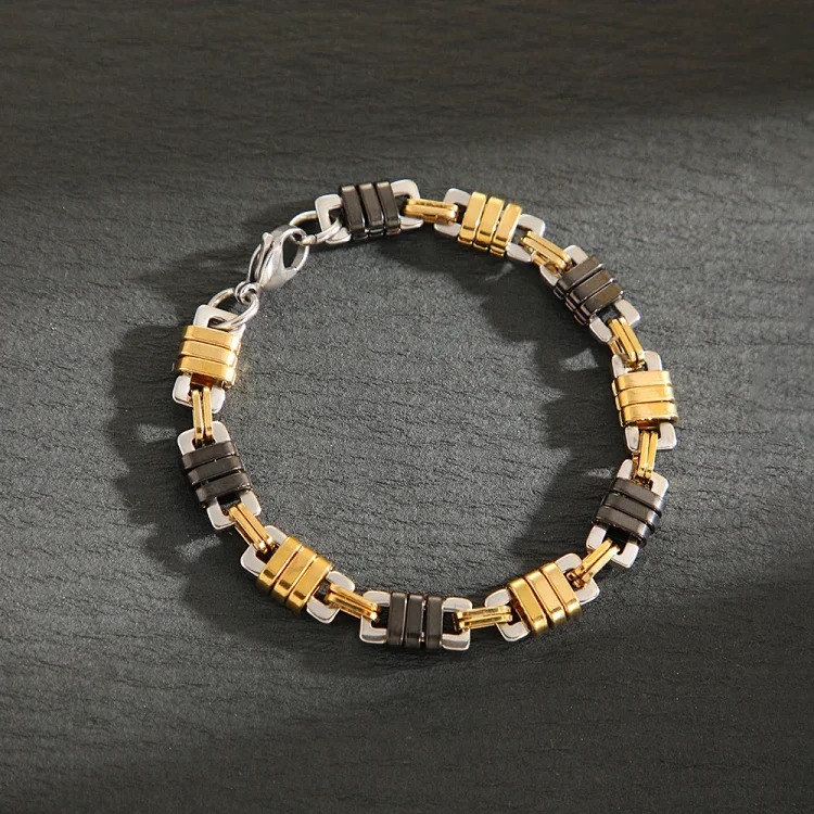 New stainless steel men's necklace, personalized and versatile beaded bracelet for women, retro design, non-fading jewelry wholesale