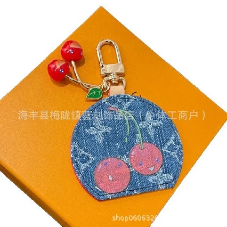 New style cherry denim pattern keychain, fashionable light luxury gift pendant manufacturer, dropshipping