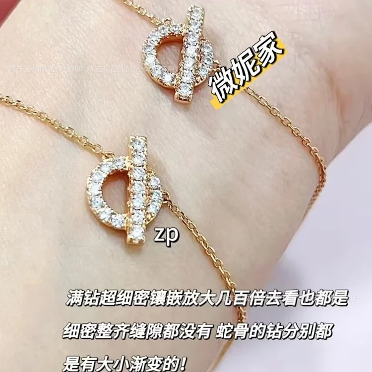 H family pig nose small Q letter full diamond necklace women's 925 thick plated 18k rose gold Seiko light luxury versatile clavicle chain