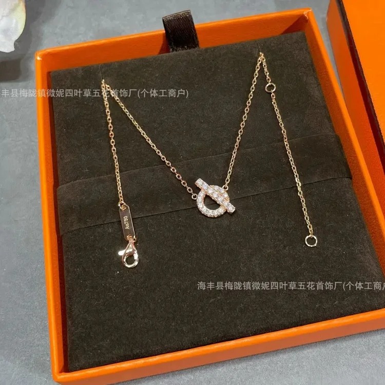 H family pig nose small Q letter full diamond necklace women's 925 thick plated 18k rose gold Seiko light luxury versatile clavicle chain