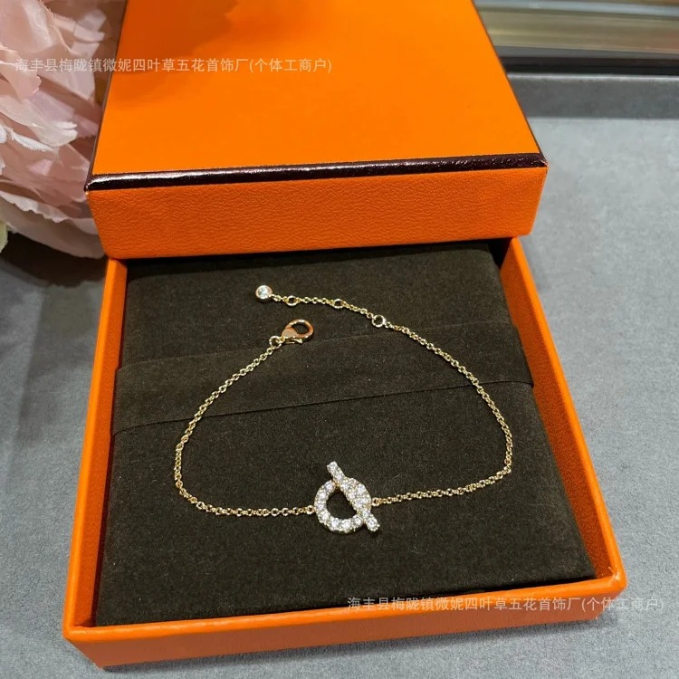 H family pig nose small Q letter full diamond necklace women's 925 thick plated 18k rose gold Seiko light luxury versatile clavicle chain