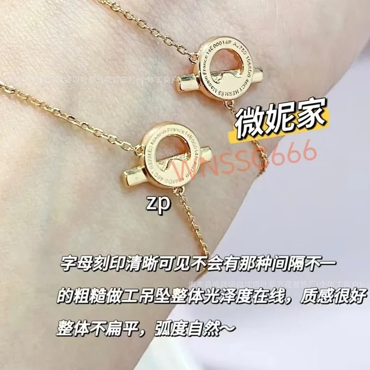 H family pig nose small Q letter full diamond necklace women's 925 thick plated 18k rose gold Seiko light luxury versatile clavicle chain