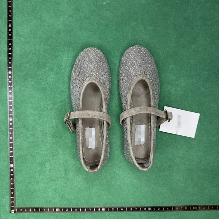 Leather and fabric round toe buckle ballet flats TT4