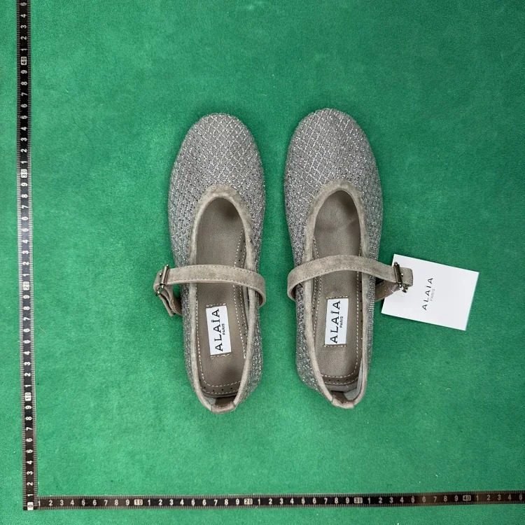 Leather and fabric round toe buckle ballet flats TT4 image 3