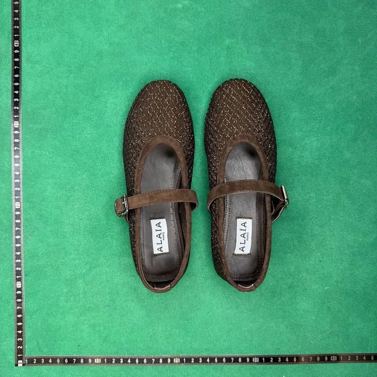 Leather and fabric round toe buckle ballet flats TT4 image 6
