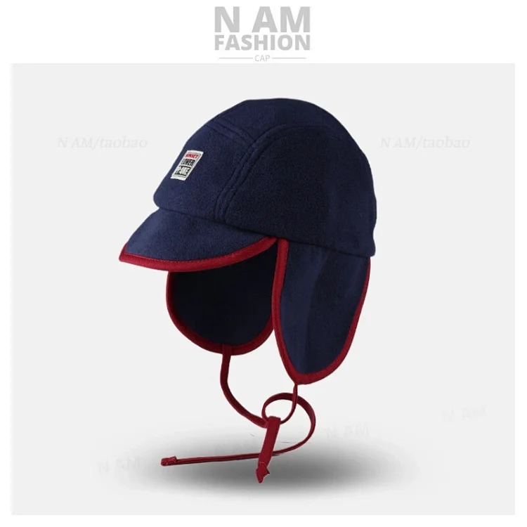 American retro color-blocked polar fleece Lei Feng hat for men and women, autumn and winter ear protection, warm, windproof and cold-proof, casual and versatile