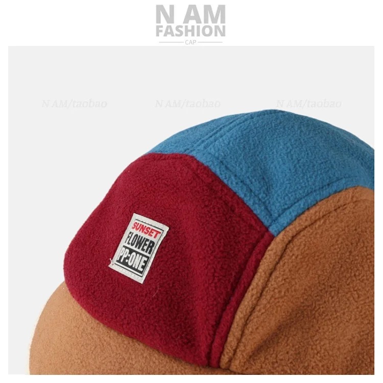 American retro color-blocked polar fleece Lei Feng hat for men and women, autumn and winter ear protection, warm, windproof and cold-proof, casual and versatile
