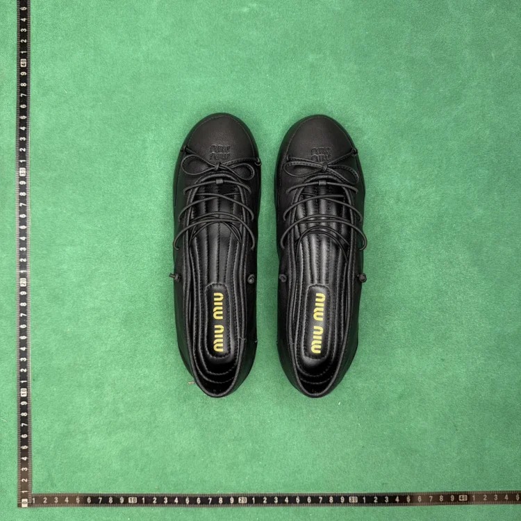 Round toe lace-up embroidered logo ballet shoes TT4