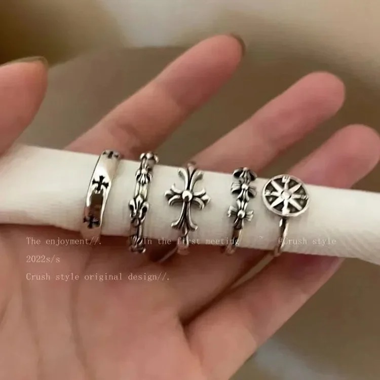 Versatile cross gothic ring for men and women, trendy retro old European and American style ring opening, adjustable cool relief
