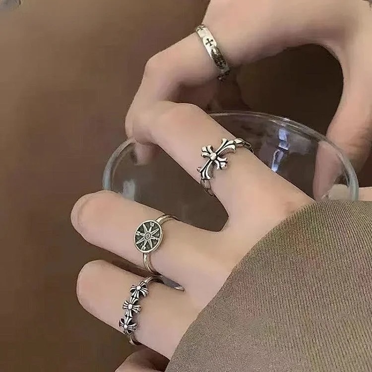 Versatile cross gothic ring for men and women, trendy retro old European and American style ring opening, adjustable cool relief