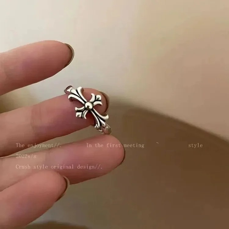 Versatile cross gothic ring for men and women, trendy retro old European and American style ring opening, adjustable cool relief