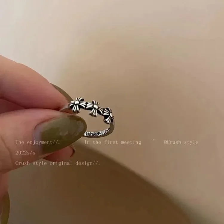 Versatile cross gothic ring for men and women, trendy retro old European and American style ring opening, adjustable cool relief