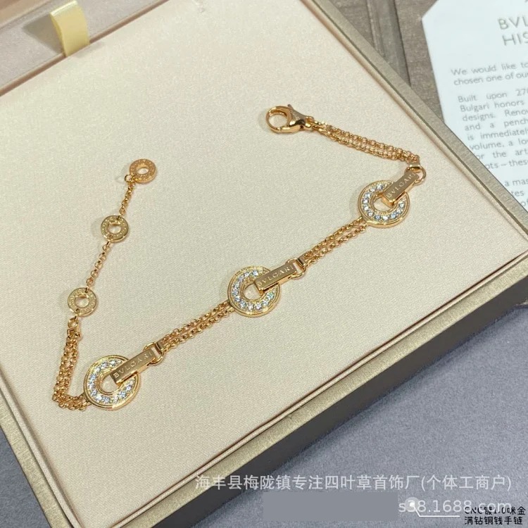 High round cake coin copper coin bracelet, fortune-telling, full of diamonds, hand-made jewelry, double-layered circle jewelry for women
