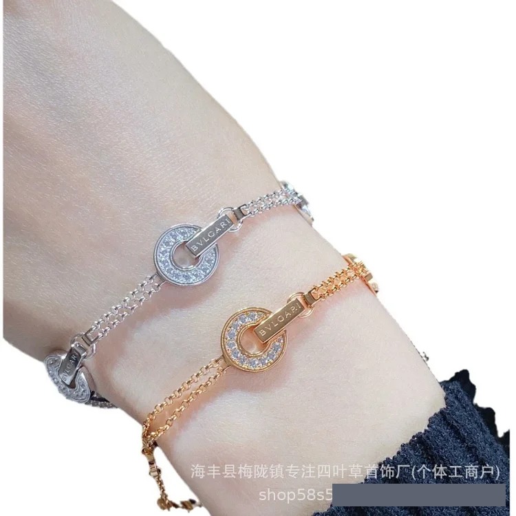 High round cake coin copper coin bracelet, fortune-telling, full of diamonds, hand-made jewelry, double-layered circle jewelry for women