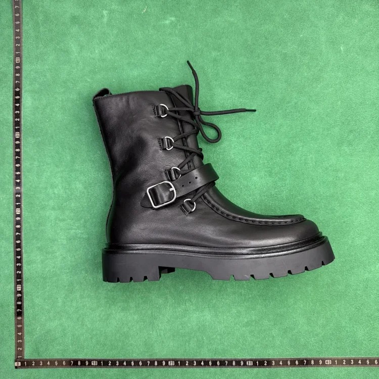 (Customized models ship in 3-7 days) TT 8 calfskin round toe lace-up ankle boots