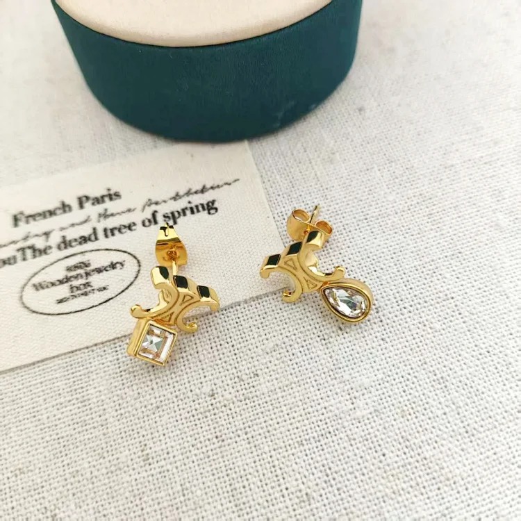 Celine Arc de Triomphe light luxury water drop zircon necklace three-piece retro square zircon bracelet high-end internet celebrity earrings for women