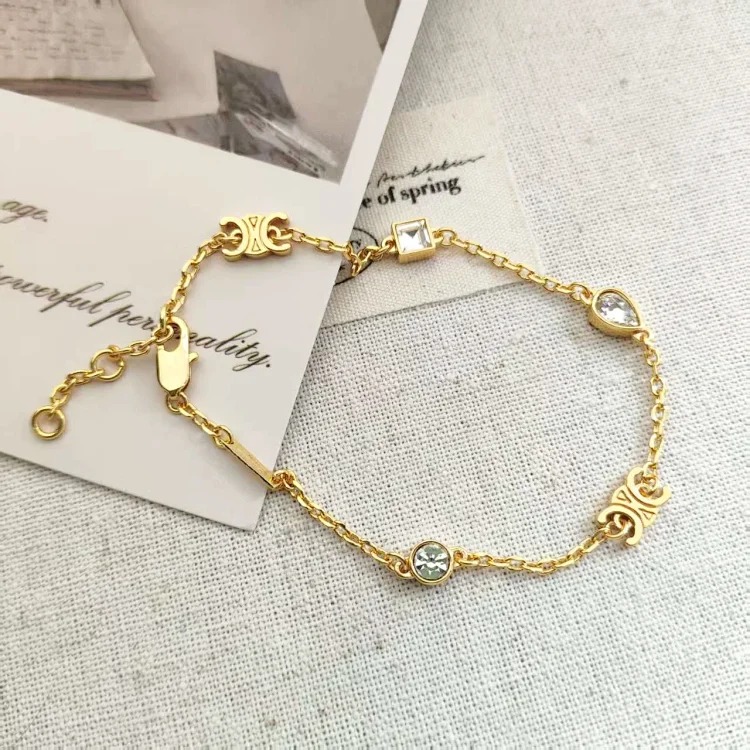 Celine Arc de Triomphe light luxury water drop zircon necklace three-piece retro square zircon bracelet high-end internet celebrity earrings for women