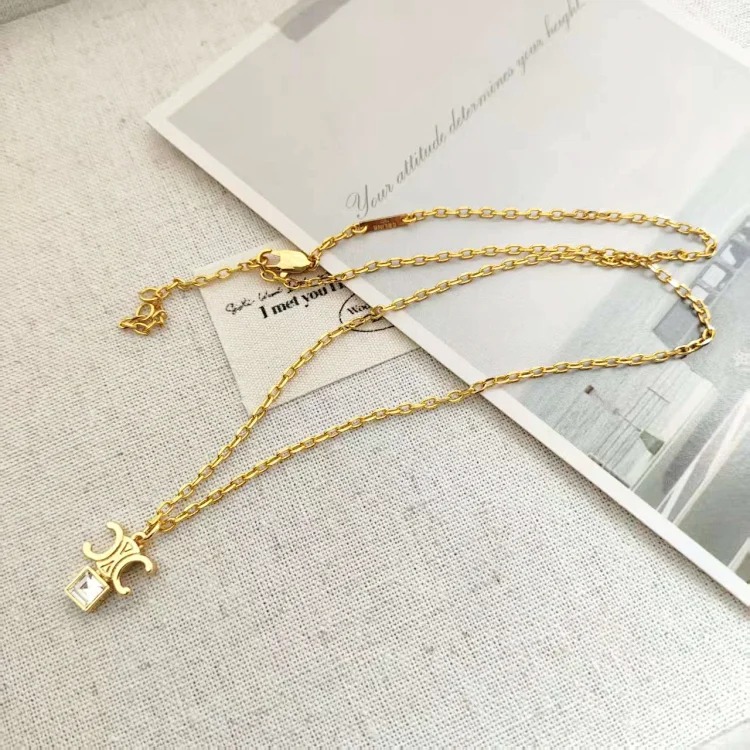Celine Arc de Triomphe light luxury water drop zircon necklace three-piece retro square zircon bracelet high-end internet celebrity earrings for women