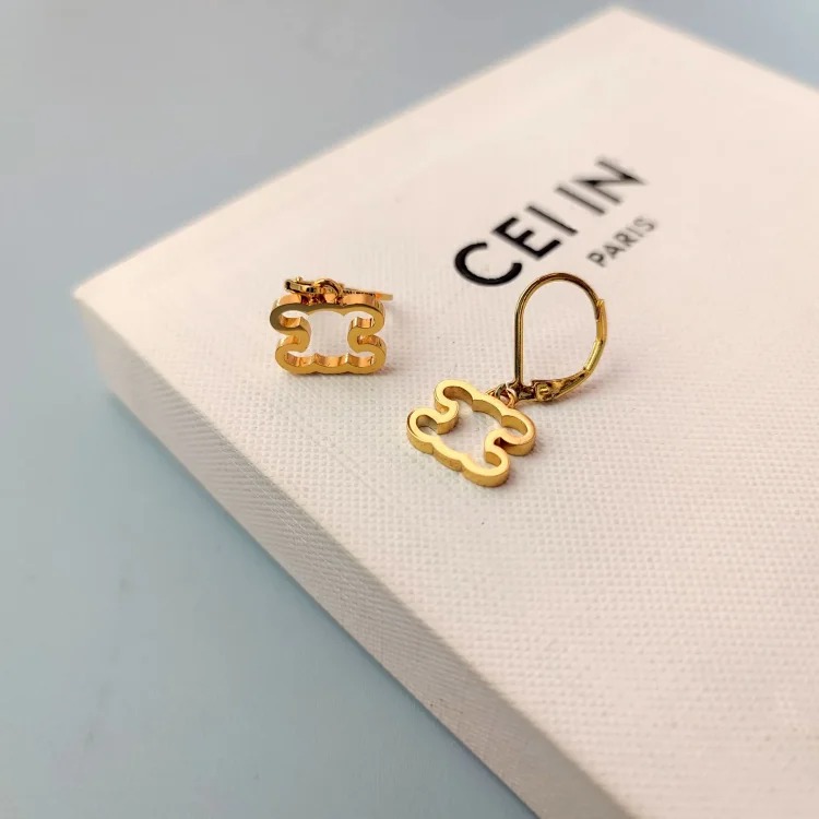 Celine Simple Arc de Triomphe Hollow Logo Necklace French Light Luxury Cold Style Earrings Blogger's Same Style Versatile Necklace for Women