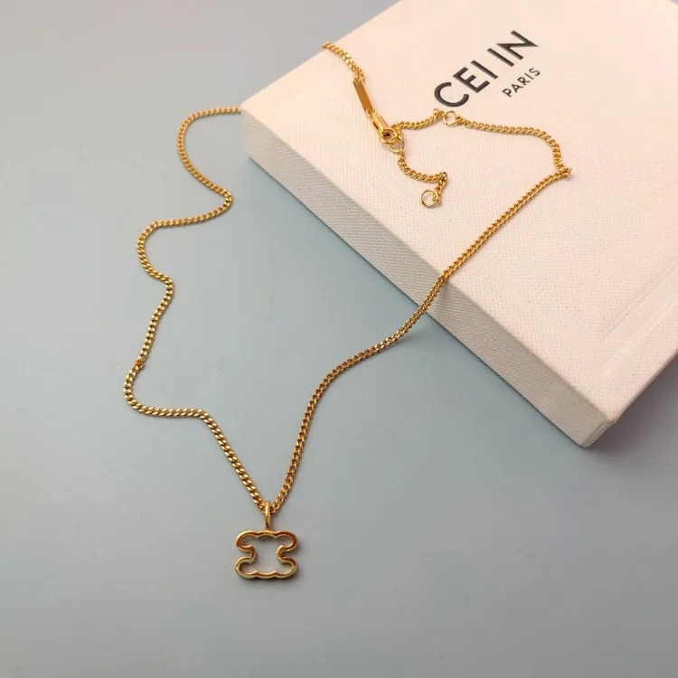 Celine Simple Arc de Triomphe Hollow Logo Necklace French Light Luxury Cold Style Earrings Blogger's Same Style Versatile Necklace for Women