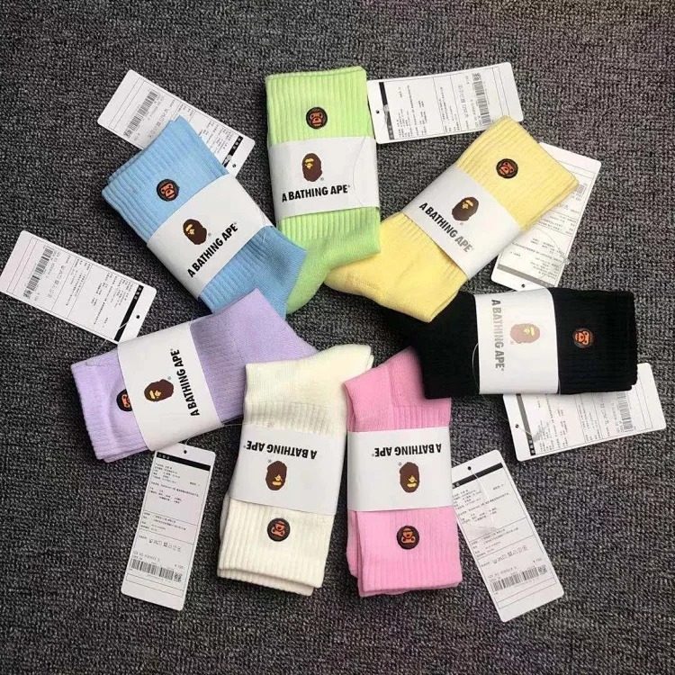 Bape A Bathing APE Socks New Ape Head Macaron Little Hericium Embroidered Couple Socks Popular Korean Couple Trendy Socks