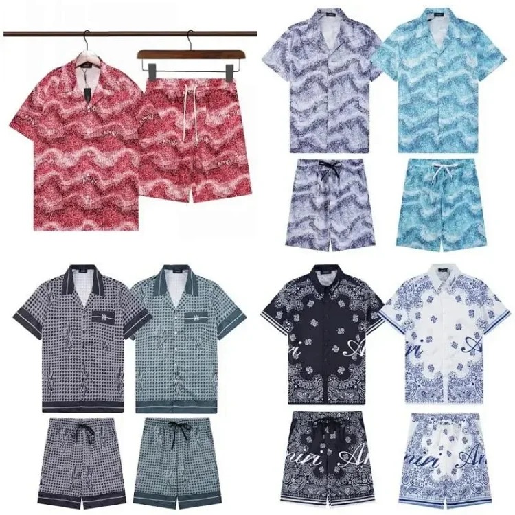 New short-sleeved printed shirt retro Hawaiian shorts couple set-H25