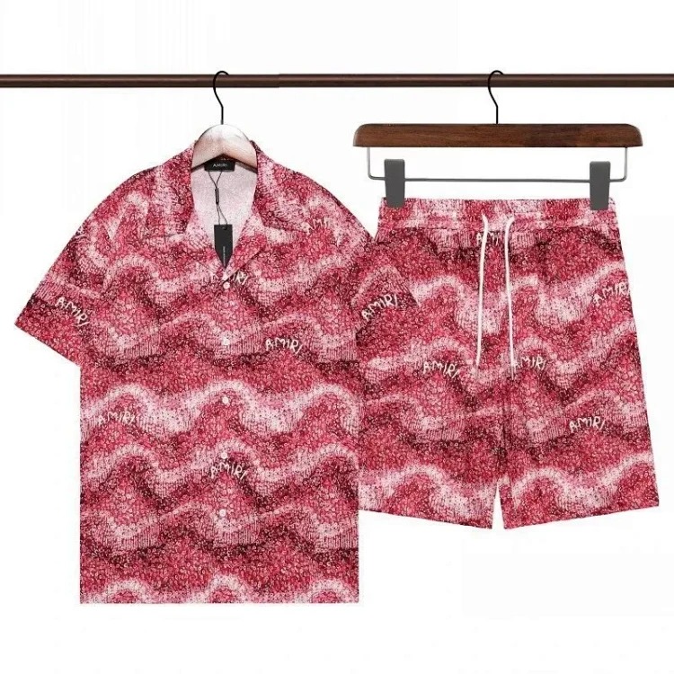 New short-sleeved printed shirt retro Hawaiian shorts couple set-H25 image 3