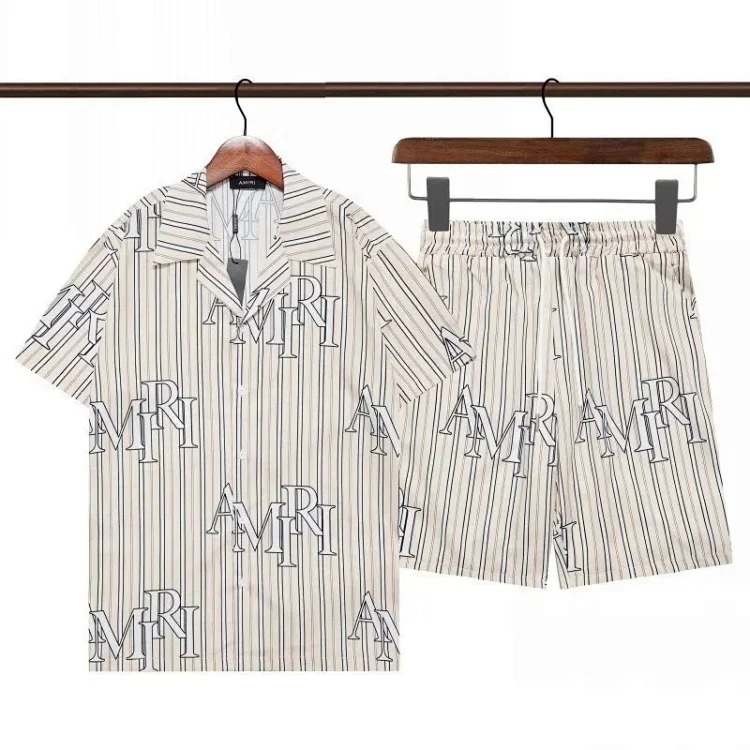 New short-sleeved printed shirt retro Hawaiian shorts couple set-H25 image 4