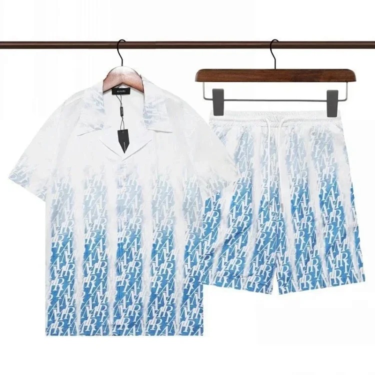 New short-sleeved printed shirt retro Hawaiian shorts couple set-H25 image 5