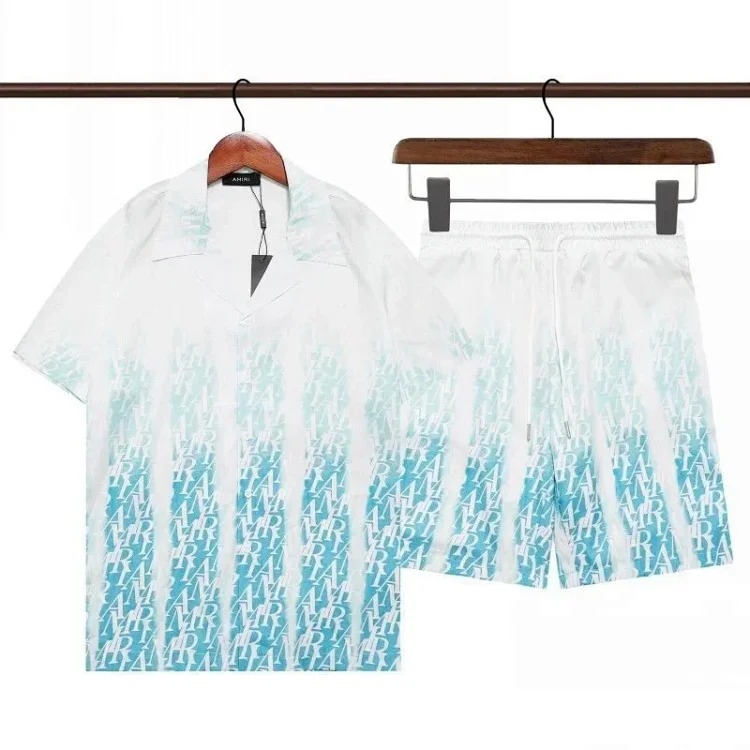 New short-sleeved printed shirt retro Hawaiian shorts couple set-H25 image 6