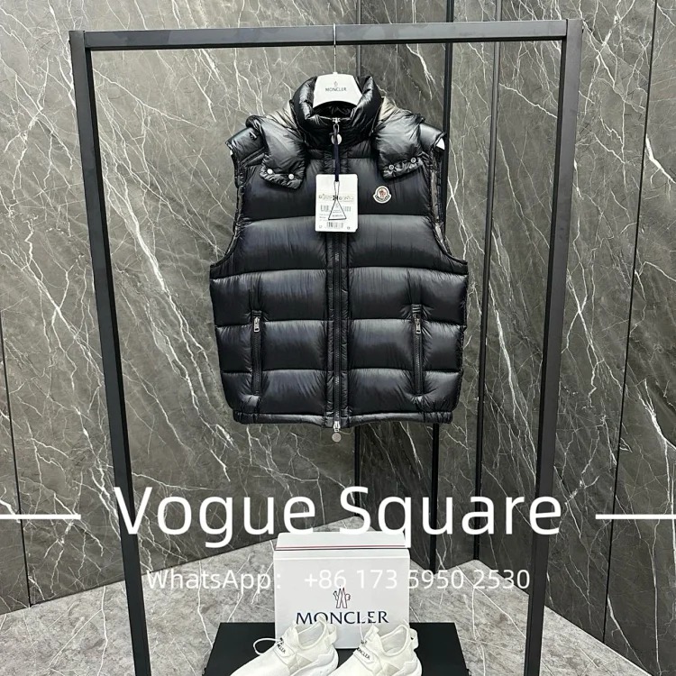 Mon hooded vest down jacket, detachable, the surface of the body is made of nylon velvet with large and fluffy