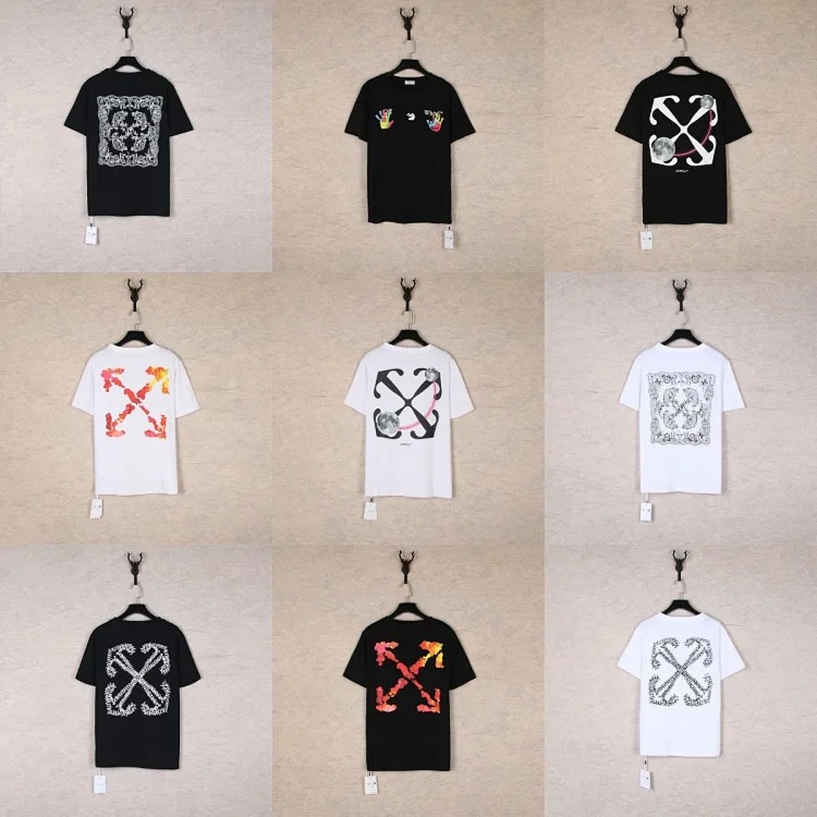 Off White OFF-WHITE blue arrow printed round neck large size loose pullover short-sleeved T-shirt for men summer