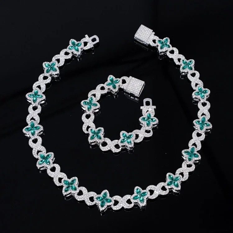 European and American new hot-selling four-leaf clover glass spliced 8-character chain, high-end, trendy, cool and light luxury Cuban chain manufacturer wholesale image 3