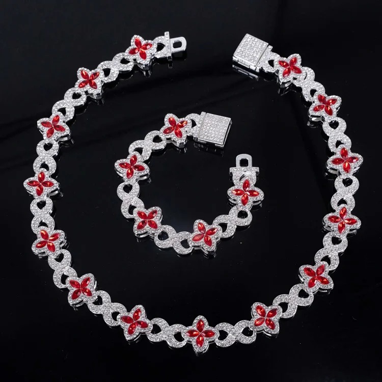 European and American new hot-selling four-leaf clover glass spliced 8-character chain, high-end, trendy, cool and light luxury Cuban chain manufacturer wholesale image 5