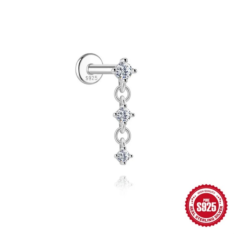 S925 sterling silver star four-leaf clover love moissanite flat head thread pierced bone nail earrings earrings