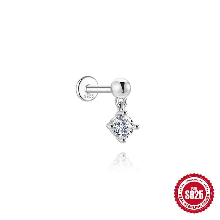 S925 sterling silver star four-leaf clover love moissanite flat head thread pierced bone nail earrings earrings