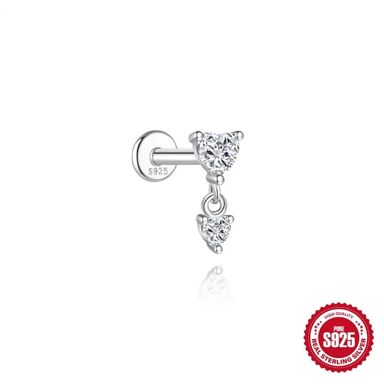 S925 sterling silver star four-leaf clover love moissanite flat head thread pierced bone nail earrings earrings