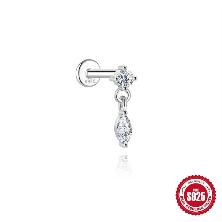 S925 sterling silver star four-leaf clover love moissanite flat head thread pierced bone nail earrings earrings