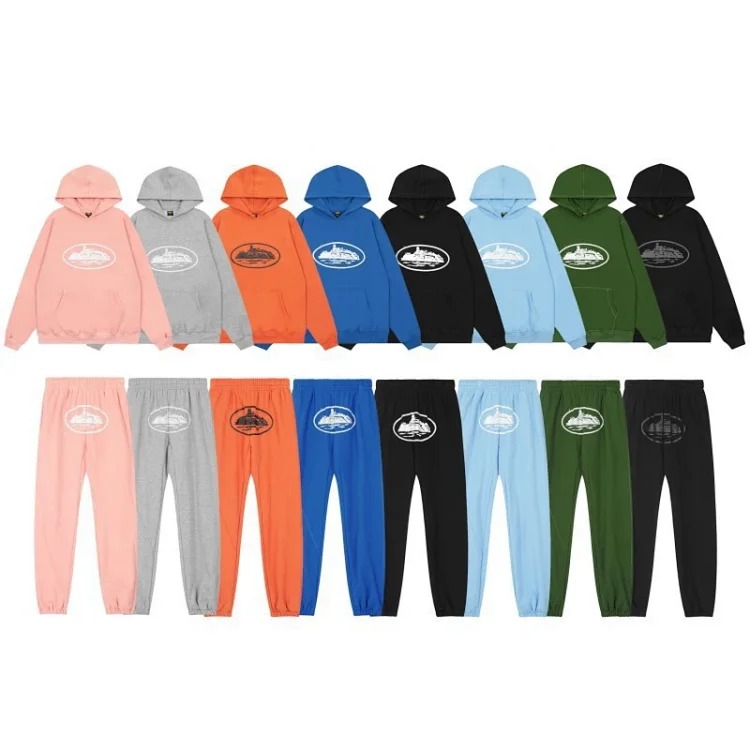 Corteiz Alcatraz velvet hooded sweatshirt street hip-hop fashion set simple versatile sports sweatpants trendy