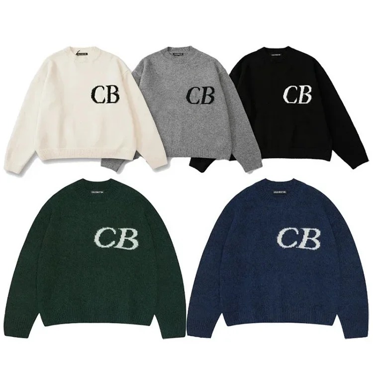 CB minimalist letter jacquard crew neck sweater